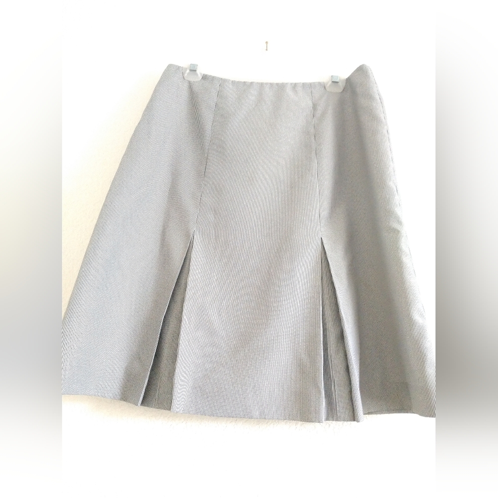 Cute Vintage Y2K Skirt Kick Pleat Pleated Blue White Striped Uniform Office 12